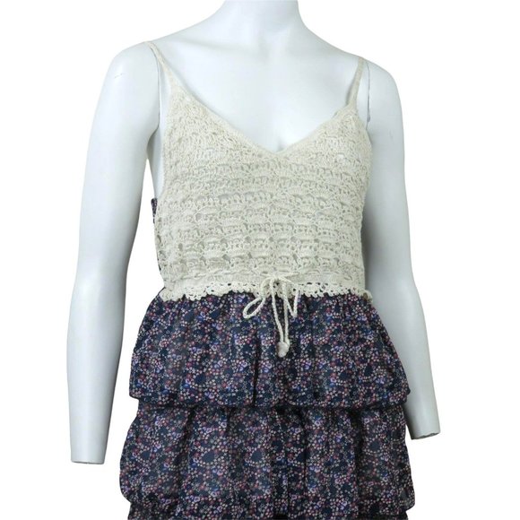 Keren Hart Slip Dress L Crocheted Tiered Ruffles Spaghetti Straps Lined NWT - Picture 2 of 12